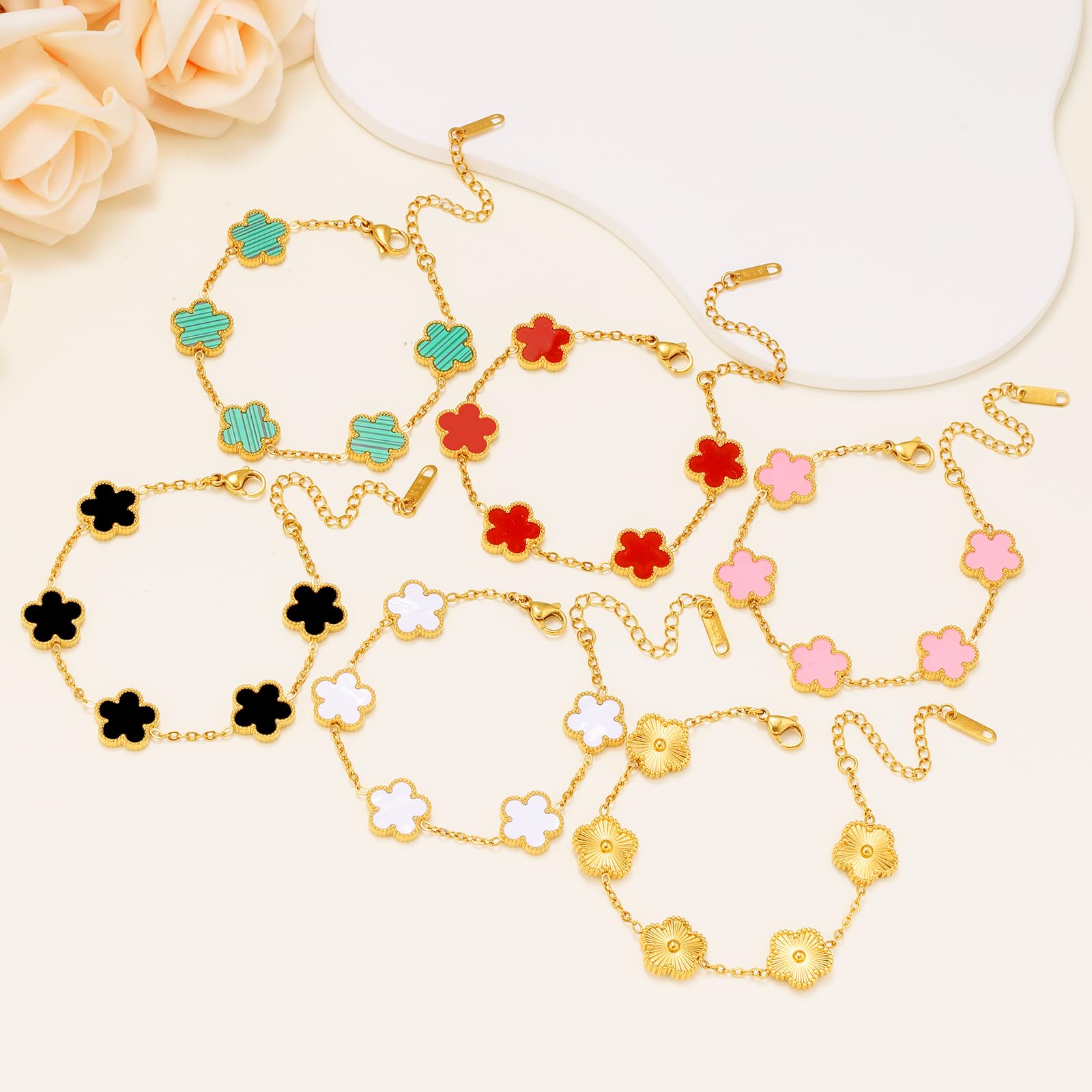 18K Gold Plated Womens Stackable Floral Bracelets Set,Twisted Cable Bangle,Trendy Jewelry,Waterproof adjustable bracelet,Christmas Birthday Gifts for Girlfriend or Mother.
