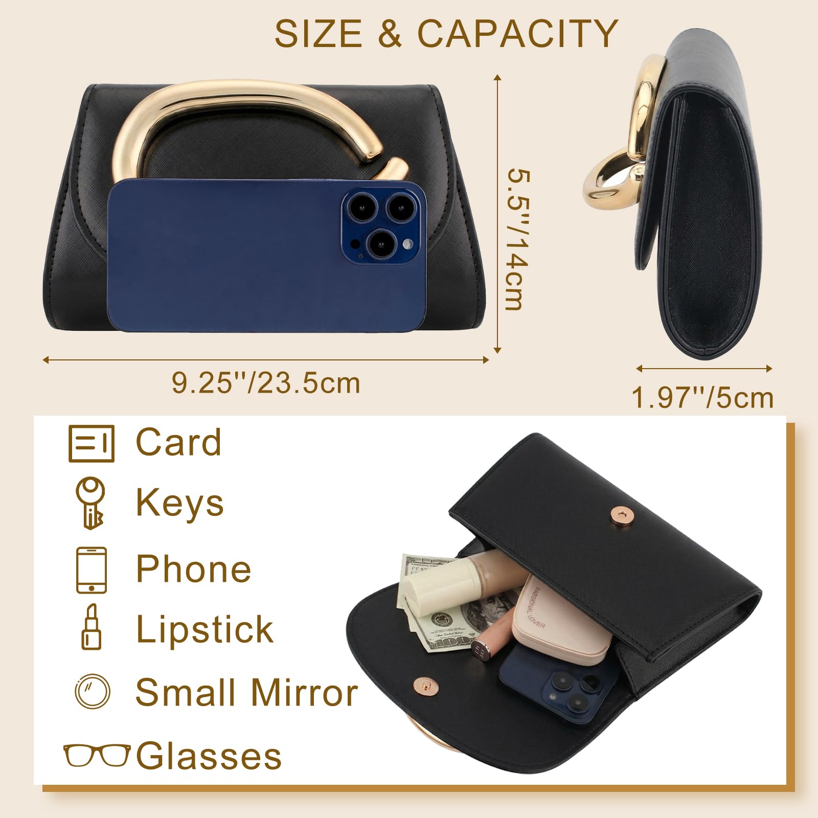 YYW Clutch Purse for Women Leather Purse Handbags with Chain Crossbody Bag Evening Bag for Wedding Party Prom Bridal
