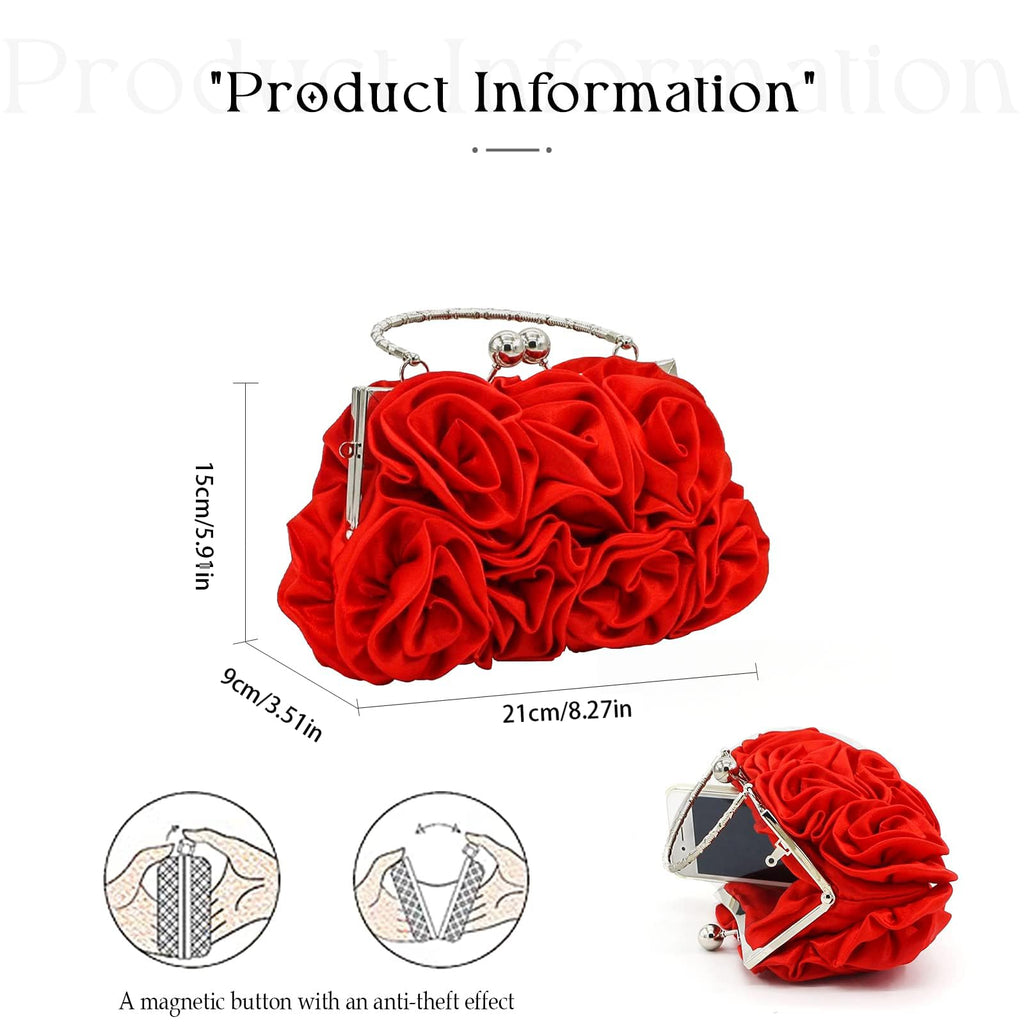 JAMBHALA Women Evening Clutch Bag Floral Satin Small Purses with Detachable Strap for Wedding, Party, Prom