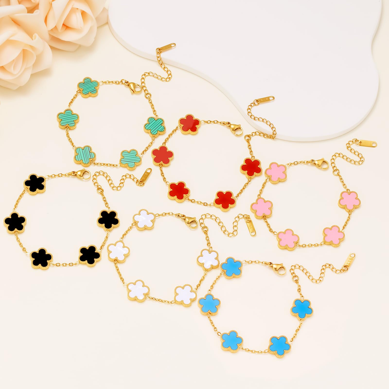 18K Gold Plated Womens Stackable Floral Bracelets Set,Twisted Cable Bangle,Trendy Jewelry,Waterproof adjustable bracelet,Christmas Birthday Gifts for Girlfriend or Mother.