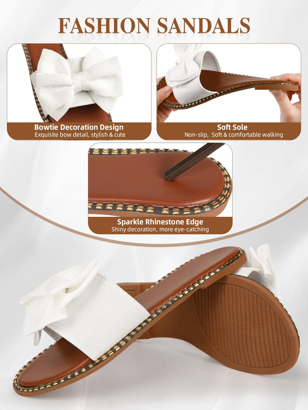 Sksshion Women's Bow Knot Slides Open Toe Flat Sandals Summer Slip On Slippers
