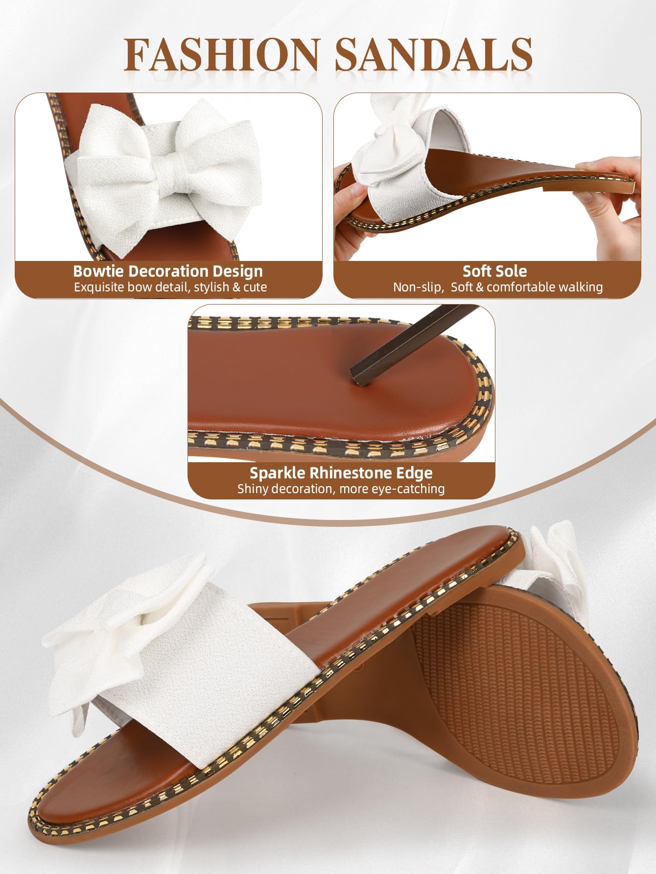 Sksshion Women's Bow Knot Slides Open Toe Flat Sandals Summer Slip On Slippers