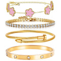 18K Gold Plated Womens Stackable Floral Bracelets Set,Twisted Cable Bangle,Trendy Jewelry,Waterproof adjustable bracelet,Christmas Birthday Gifts for Girlfriend or Mother.