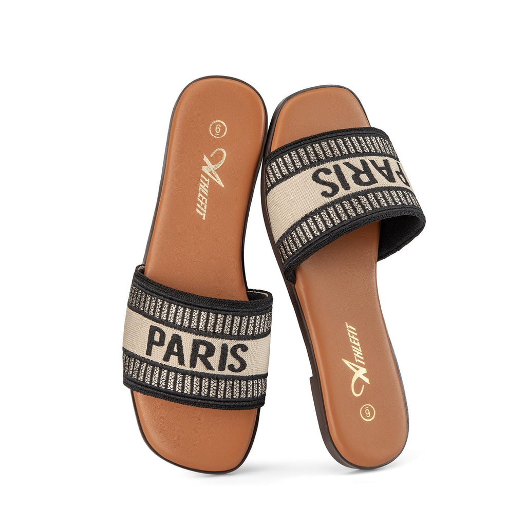 Athlefit Women's Slides Summer Fashion Slip On Flat Sandals Dressy