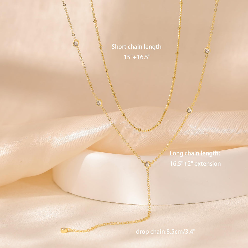 Gold Necklace for Women, Dainty Gold Long Necklaces 14k Gold Plated Prom Lariat Necklace Cute Choker Necklaces for Women Trendy Stuff Fashion Costume Gold Accessories Christmas Jewelry Gifts
