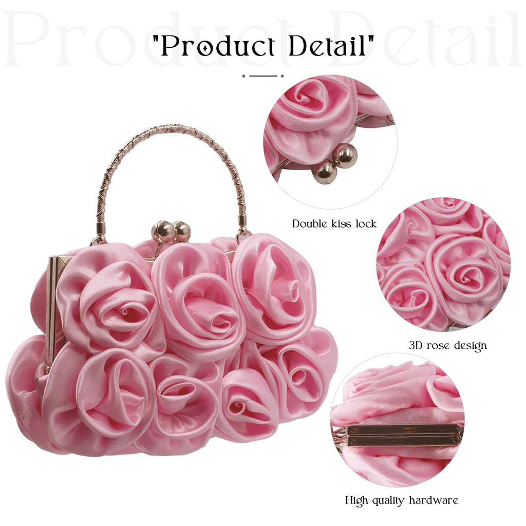 JAMBHALA Women Evening Clutch Bag Floral Satin Small Purses with Detachable Strap for Wedding, Party, Prom