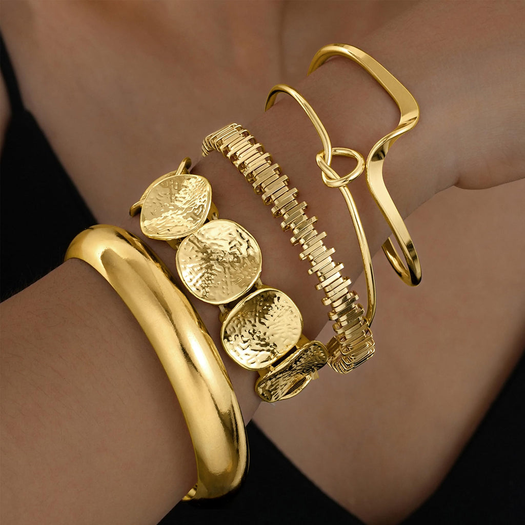 iF YOU Gold Bangle Bracelets for Women, Dainty Knot 14K Gold Plated Multi Layer Bangle Cuffs, Personalized Boho Chunky Bracelets for Women Jewelrys Set Gifts