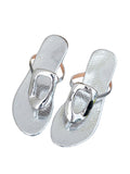 OYOANGLE Women's Metal Decor Flip Flop Thong Sandals Comfortable Slip on Flat Sandals