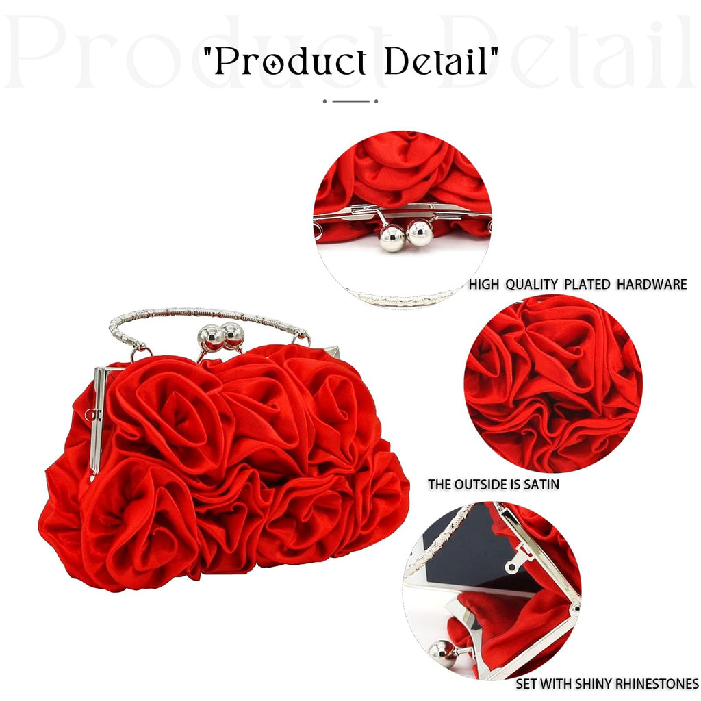 JAMBHALA Women Evening Clutch Bag Floral Satin Small Purses with Detachable Strap for Wedding, Party, Prom