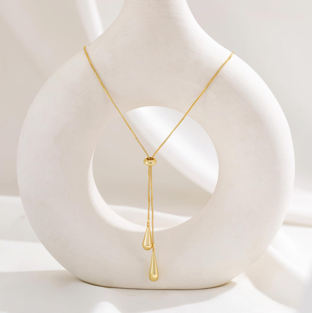 CHESKY Lariat Gold Necklace for Women, Dainty Long Necklace 14k Gold Plated Y-Shaped Pendant Necklace Trendy Layered CZ Beaded Chain Drop Necklaces Simple Gold Jewelry for Women Gifts