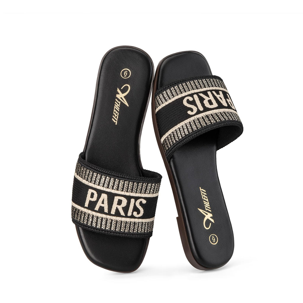 Athlefit Women's Slides Summer Fashion Slip On Flat Sandals Dressy
