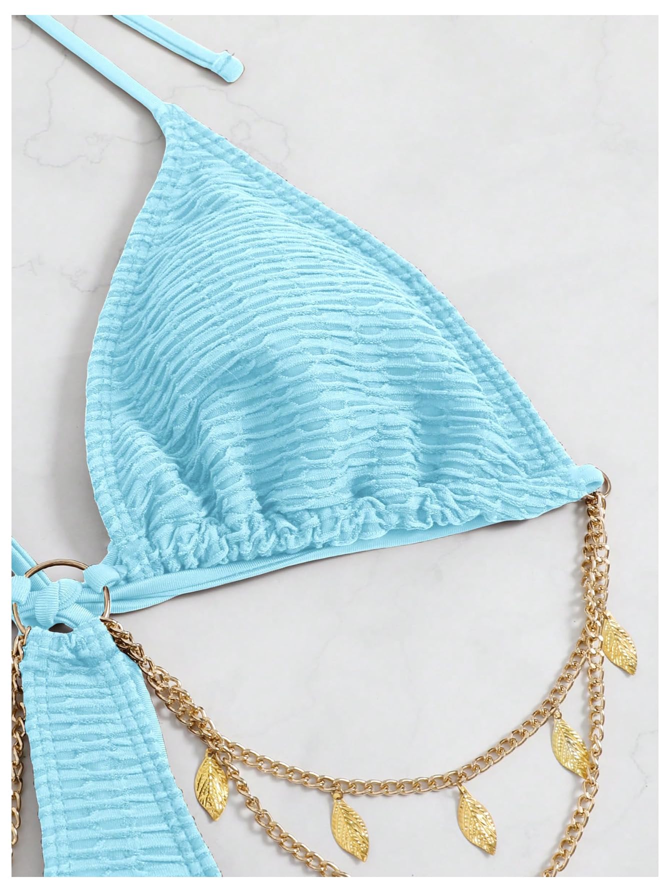 OYOANGLE Women's Chain Linked Cut Out Halter One Piece Swimsuit Tummy Control Bathing Suit