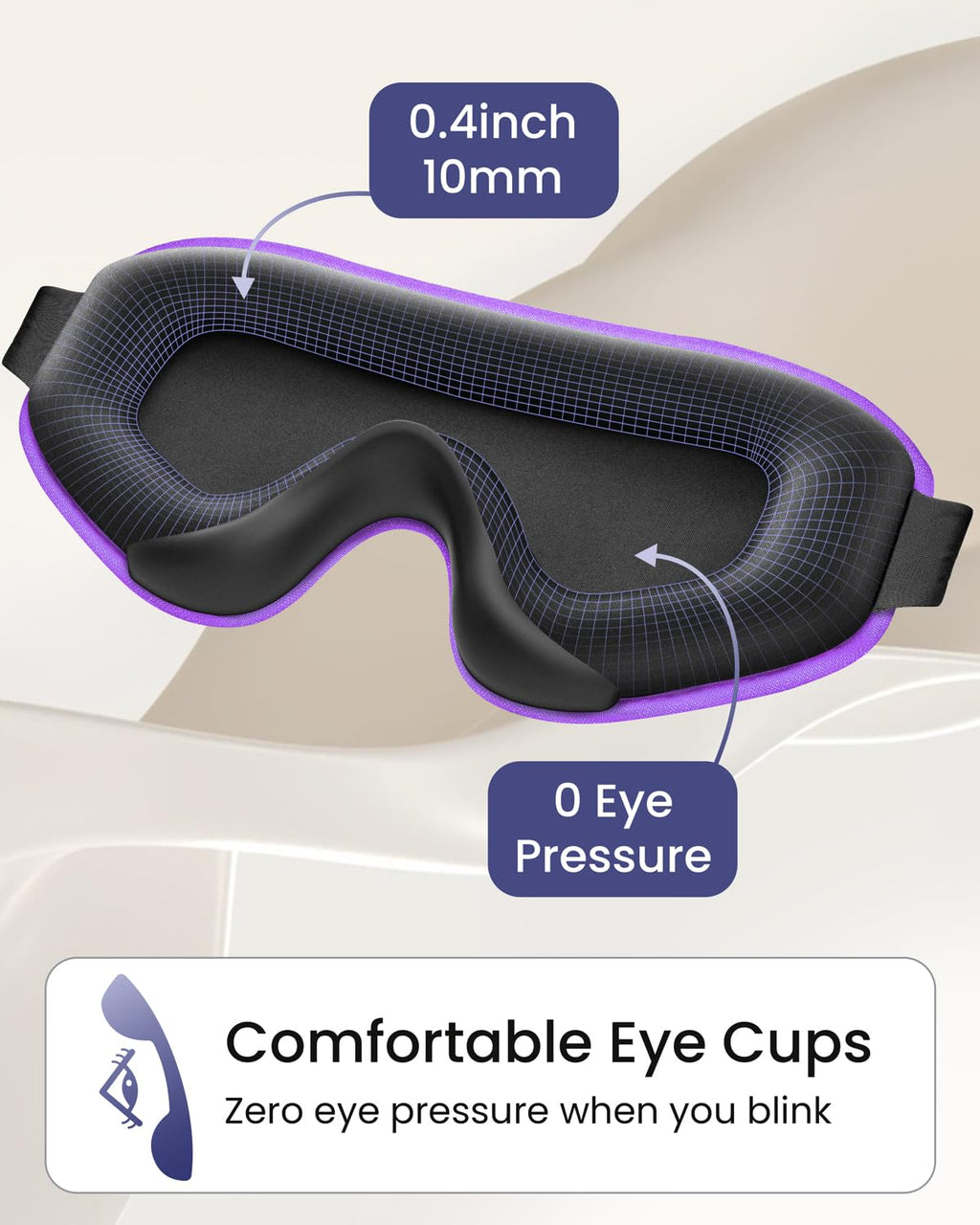 The Midnight Muse | 3D Silk-Touch Blackout Mask with 0.4-inch deep eye cups for zero pressure and blink-friendly comfort during sleep.