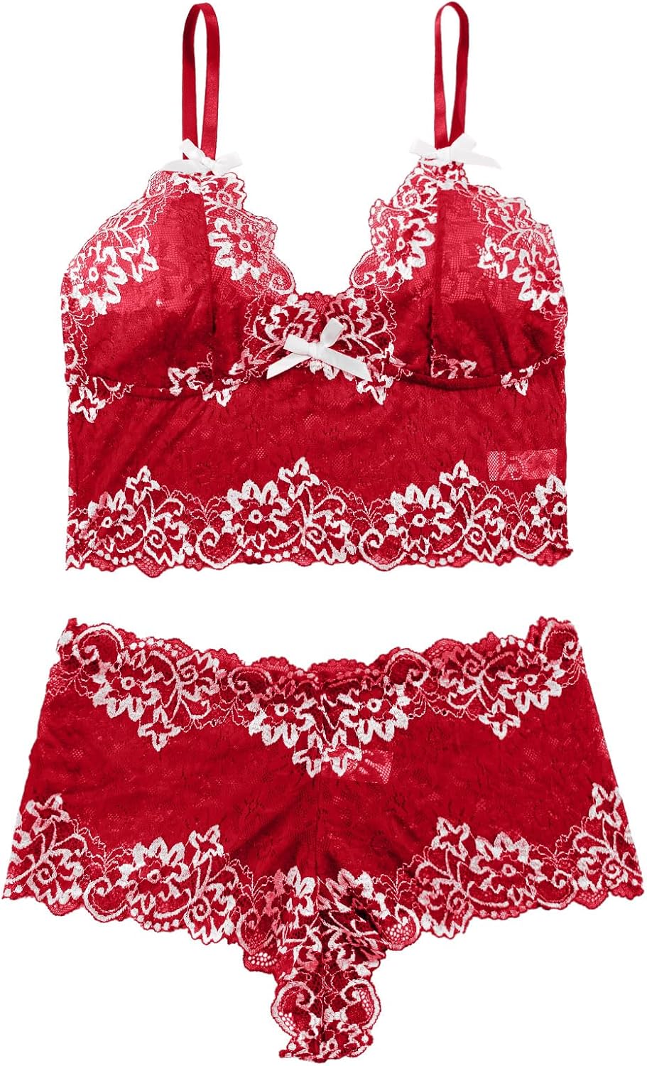 The Velvet Bow Set | High-Waisted Lace & Cami Duo Intricate Scalloped Lace Trim
