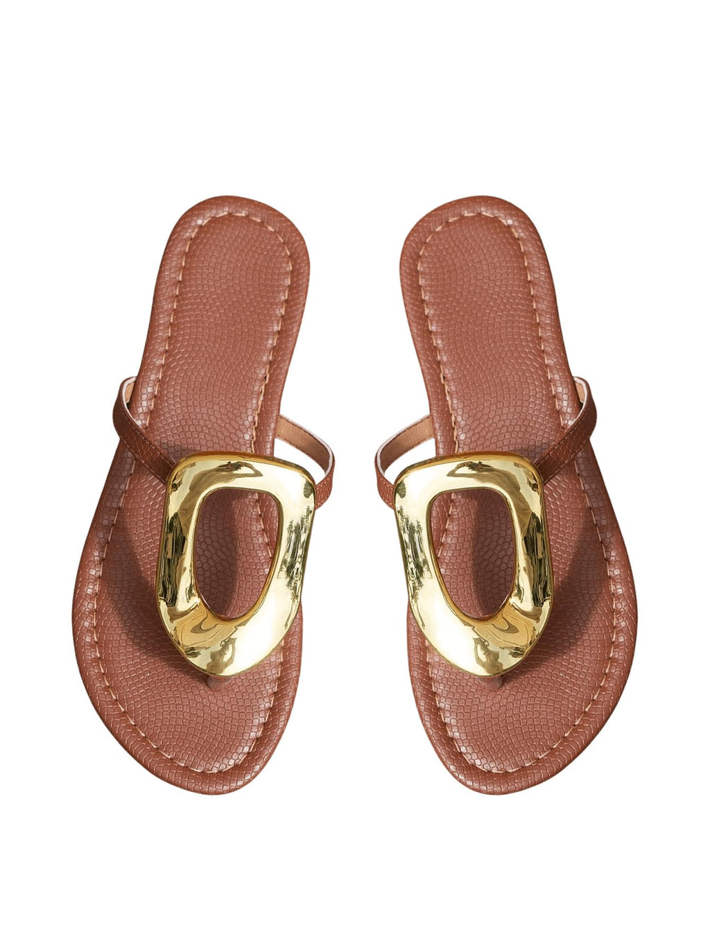 OYOANGLE Women's Metal Decor Flip Flop Thong Sandals Comfortable Slip on Flat Sandals
