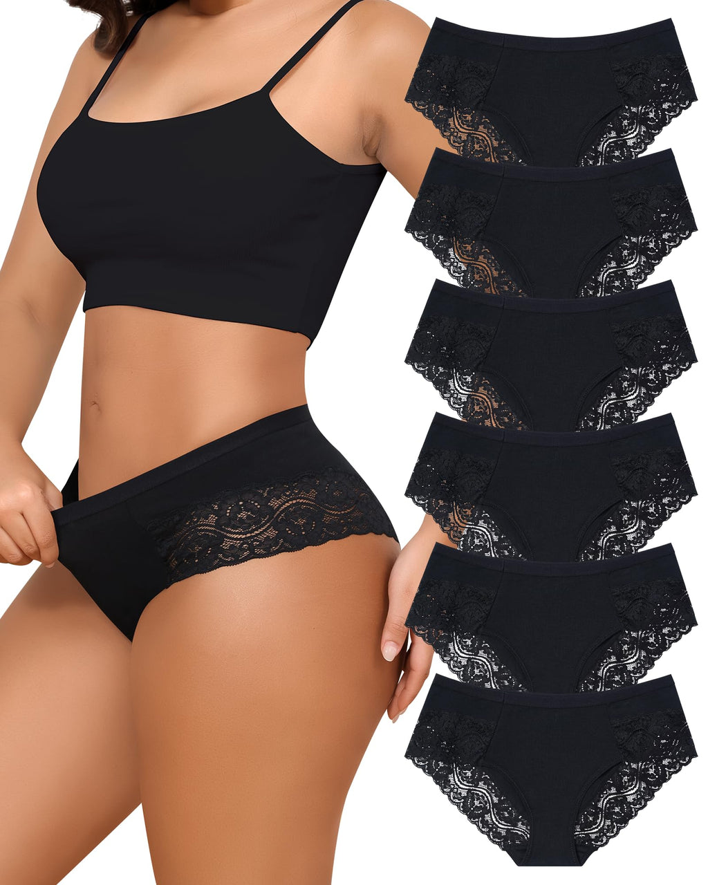 The Everyday Elegance | 6-Piece Cotton & Lace Set Intricate Floral Lace Waistband Detail

