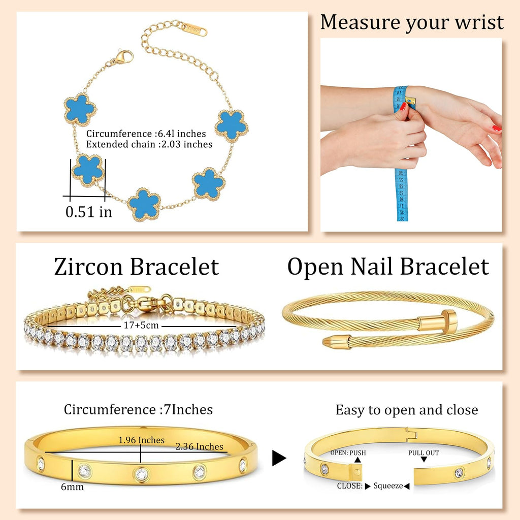 18K Gold Plated Womens Stackable Floral Bracelets Set,Twisted Cable Bangle,Trendy Jewelry,Waterproof adjustable bracelet,Christmas Birthday Gifts for Girlfriend or Mother.