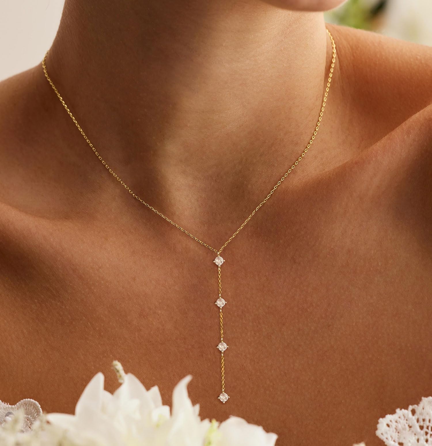 Gold Necklace for Women, Dainty Gold Long Necklaces 14k Gold Plated Prom Lariat Necklace Cute Choker Necklaces for Women Trendy Stuff Fashion Costume Gold Accessories Christmas Jewelry Gifts