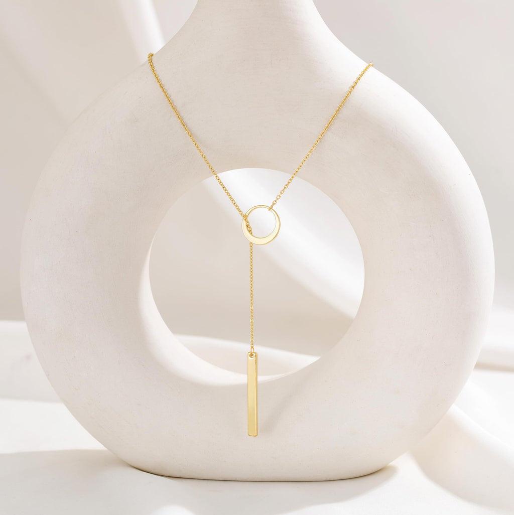 CHESKY Lariat Gold Necklace for Women, Dainty Long Necklace 14k Gold Plated Y-Shaped Pendant Necklace Trendy Layered CZ Beaded Chain Drop Necklaces Simple Gold Jewelry for Women Gifts