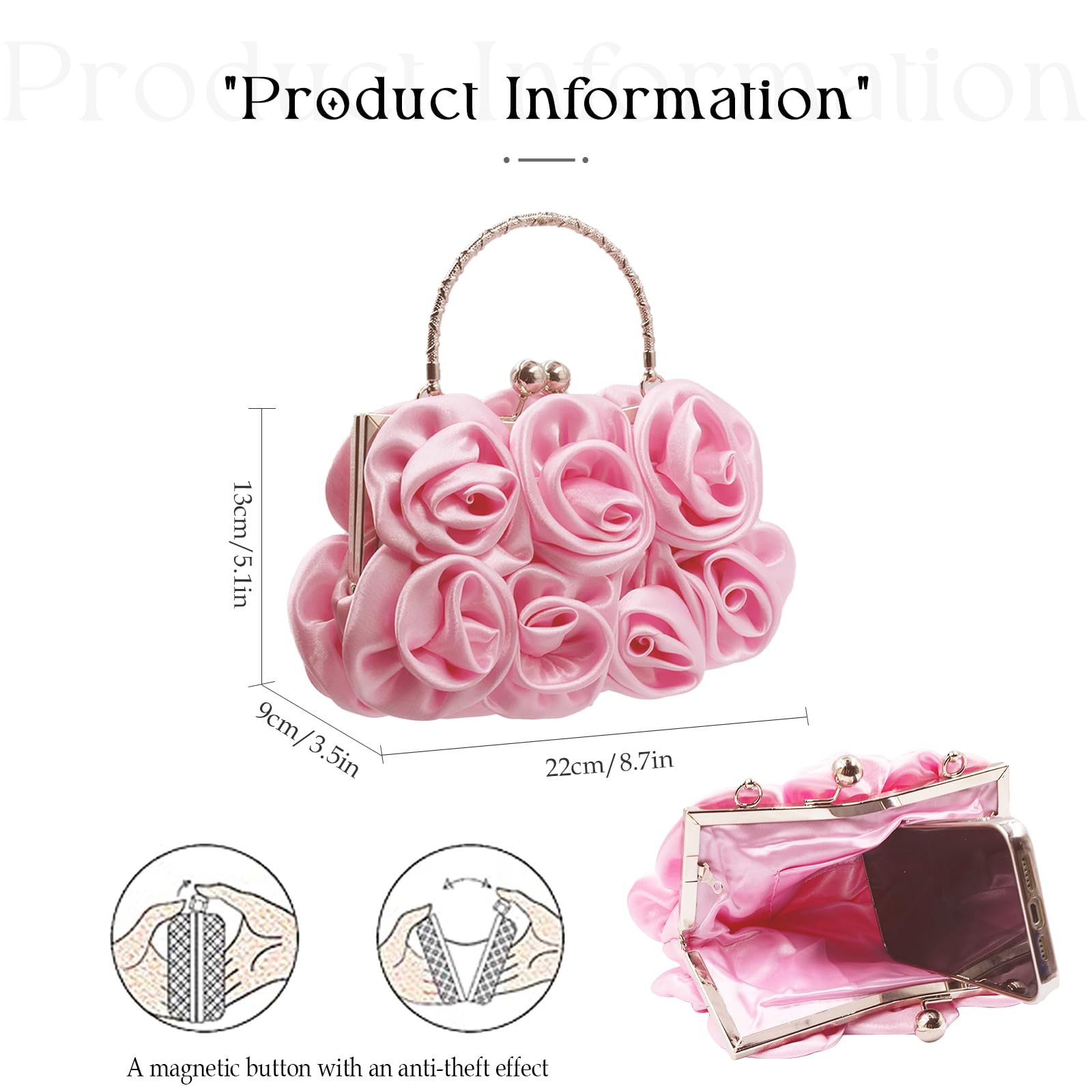 JAMBHALA Women Evening Clutch Bag Floral Satin Small Purses with Detachable Strap for Wedding, Party, Prom