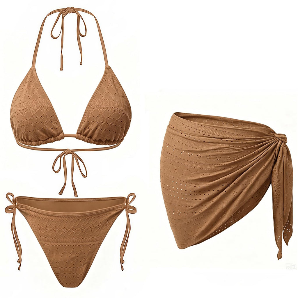 Women 3 Piece Swimsuits - Sexy Triangle Bikini Sets with Cover Up Halter String Tie Side Bathing Suits