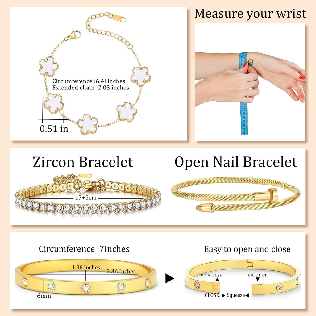 18K Gold Plated Womens Stackable Floral Bracelets Set,Twisted Cable Bangle,Trendy Jewelry,Waterproof adjustable bracelet,Christmas Birthday Gifts for Girlfriend or Mother.