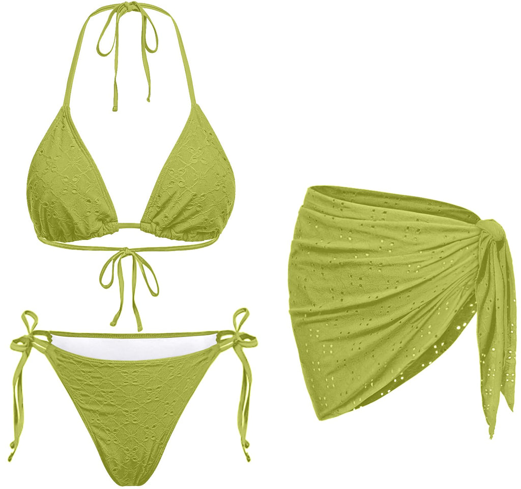 Women 3 Piece Swimsuits - Sexy Triangle Bikini Sets with Cover Up Halter String Tie Side Bathing Suits