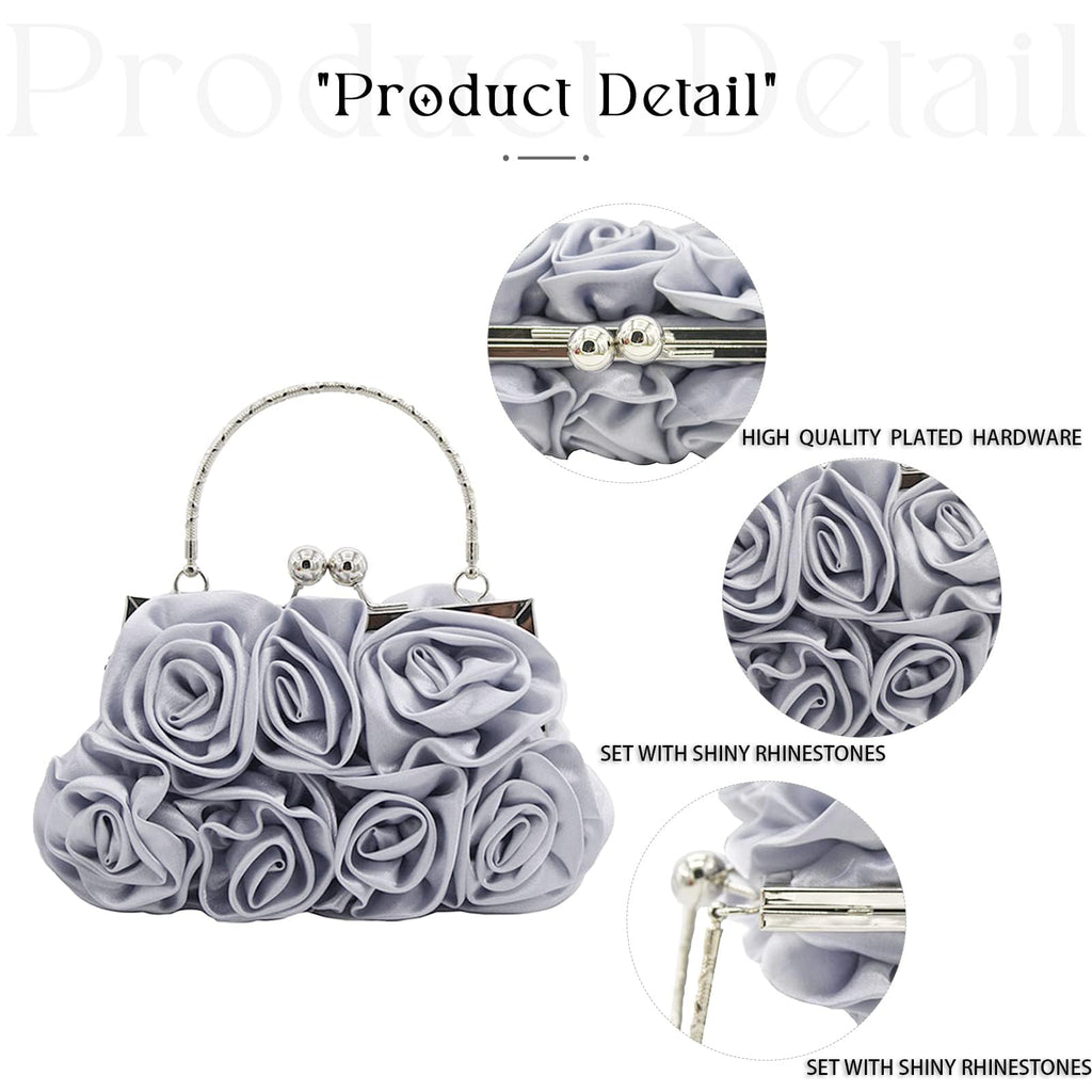 JAMBHALA Women Evening Clutch Bag Floral Satin Small Purses with Detachable Strap for Wedding, Party, Prom