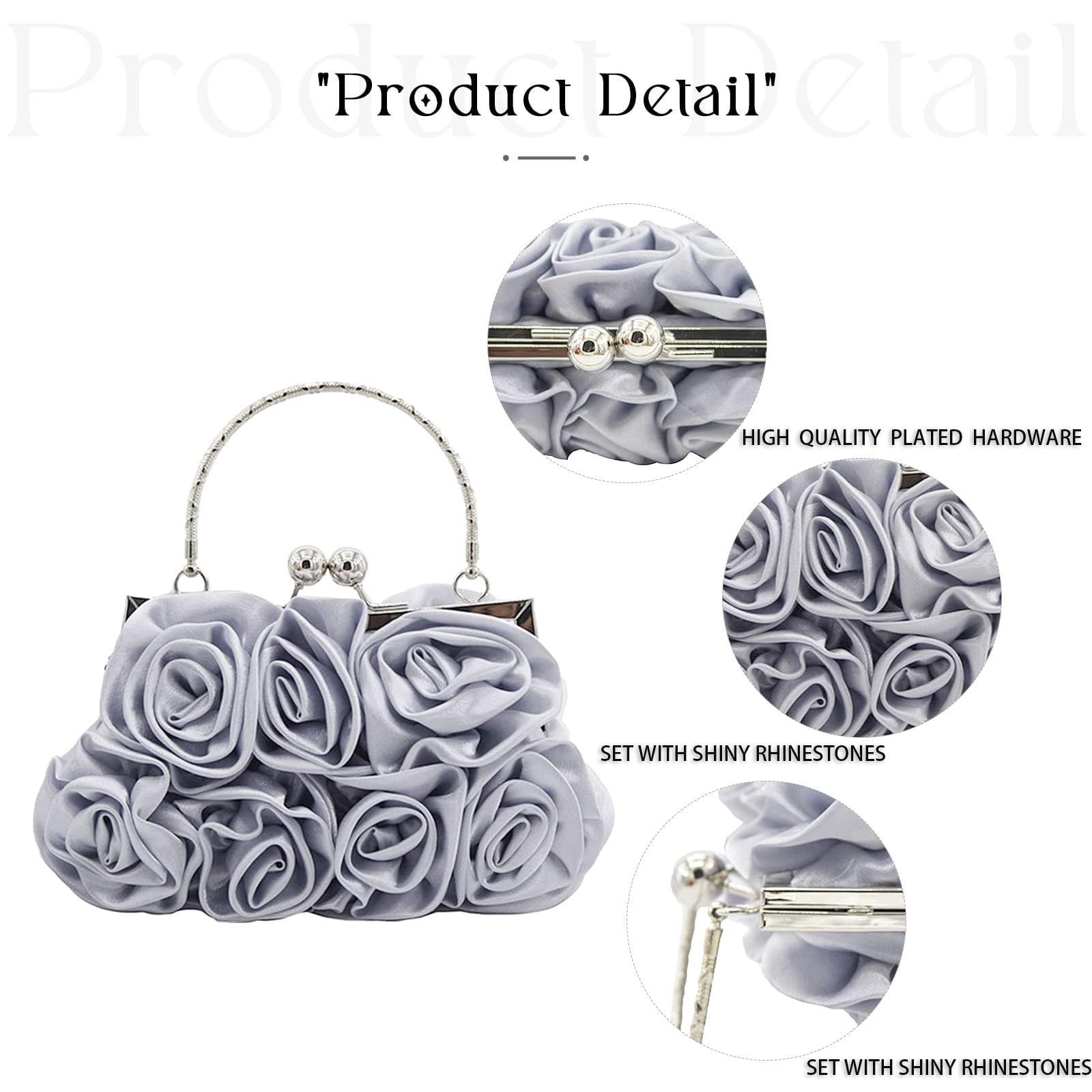 JAMBHALA Women Evening Clutch Bag Floral Satin Small Purses with Detachable Strap for Wedding, Party, Prom