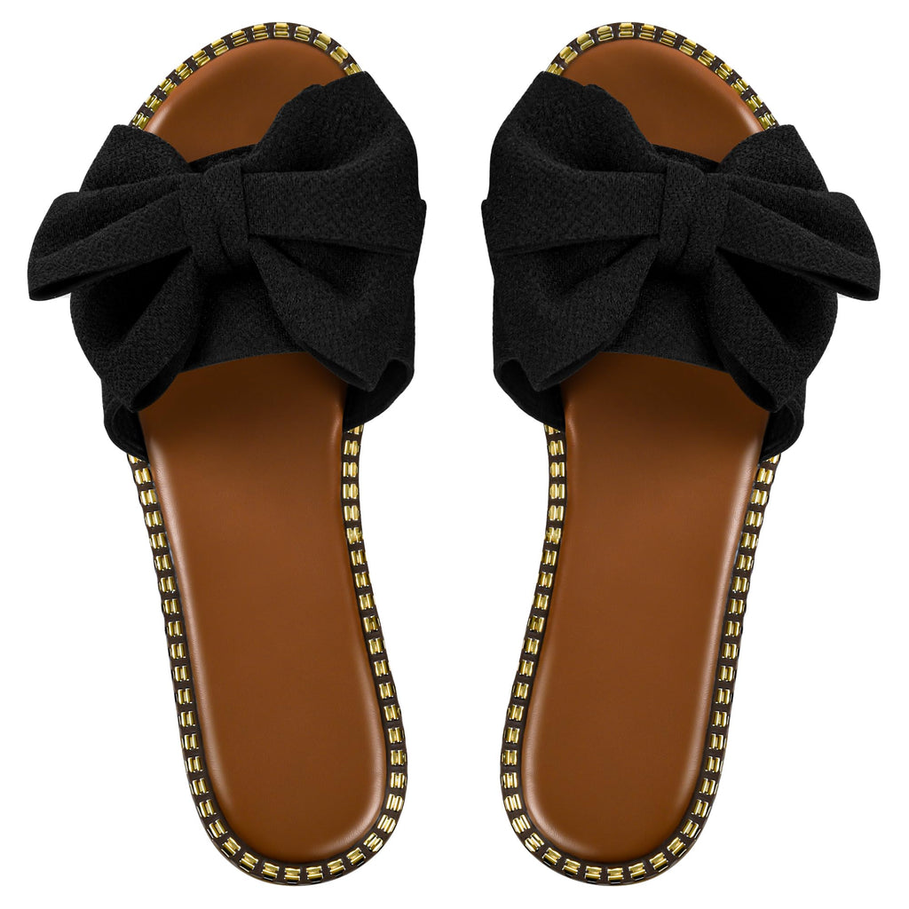 Sksshion Women's Bow Knot Slides Open Toe Flat Sandals Summer Slip On Slippers