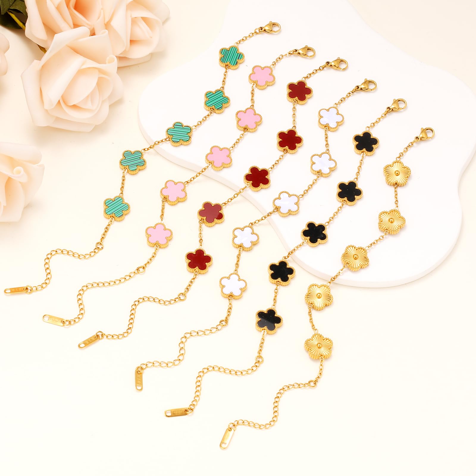 18K Gold Plated Womens Stackable Floral Bracelets Set,Twisted Cable Bangle,Trendy Jewelry,Waterproof adjustable bracelet,Christmas Birthday Gifts for Girlfriend or Mother.
