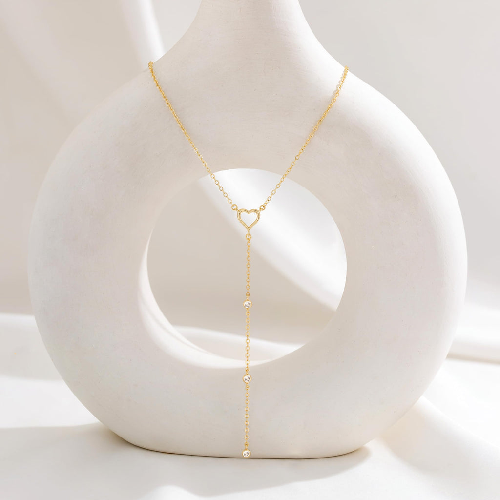 CHESKY Lariat Gold Necklace for Women, Dainty Long Necklace 14k Gold Plated Y-Shaped Pendant Necklace Trendy Layered CZ Beaded Chain Drop Necklaces Simple Gold Jewelry for Women Gifts