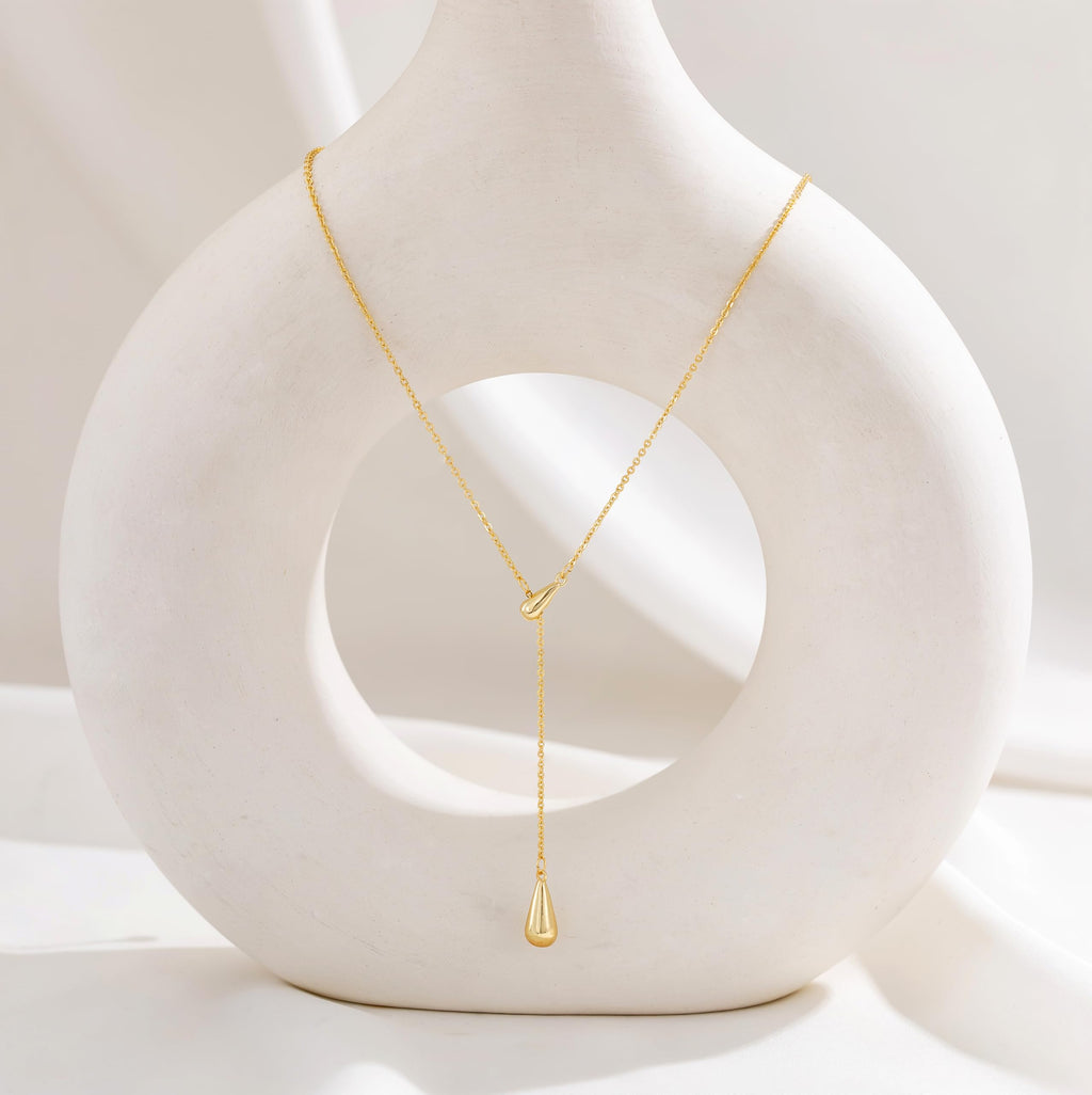 CHESKY Lariat Gold Necklace for Women, Dainty Long Necklace 14k Gold Plated Y-Shaped Pendant Necklace Trendy Layered CZ Beaded Chain Drop Necklaces Simple Gold Jewelry for Women Gifts