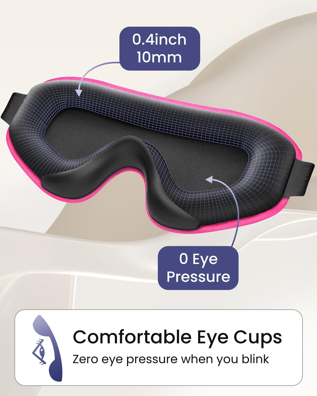 The Midnight Muse | 3D Silk-Touch Blackout Mask with 0.4 inch deep eye cups and zero eye pressure design for luxury sleep comfort.