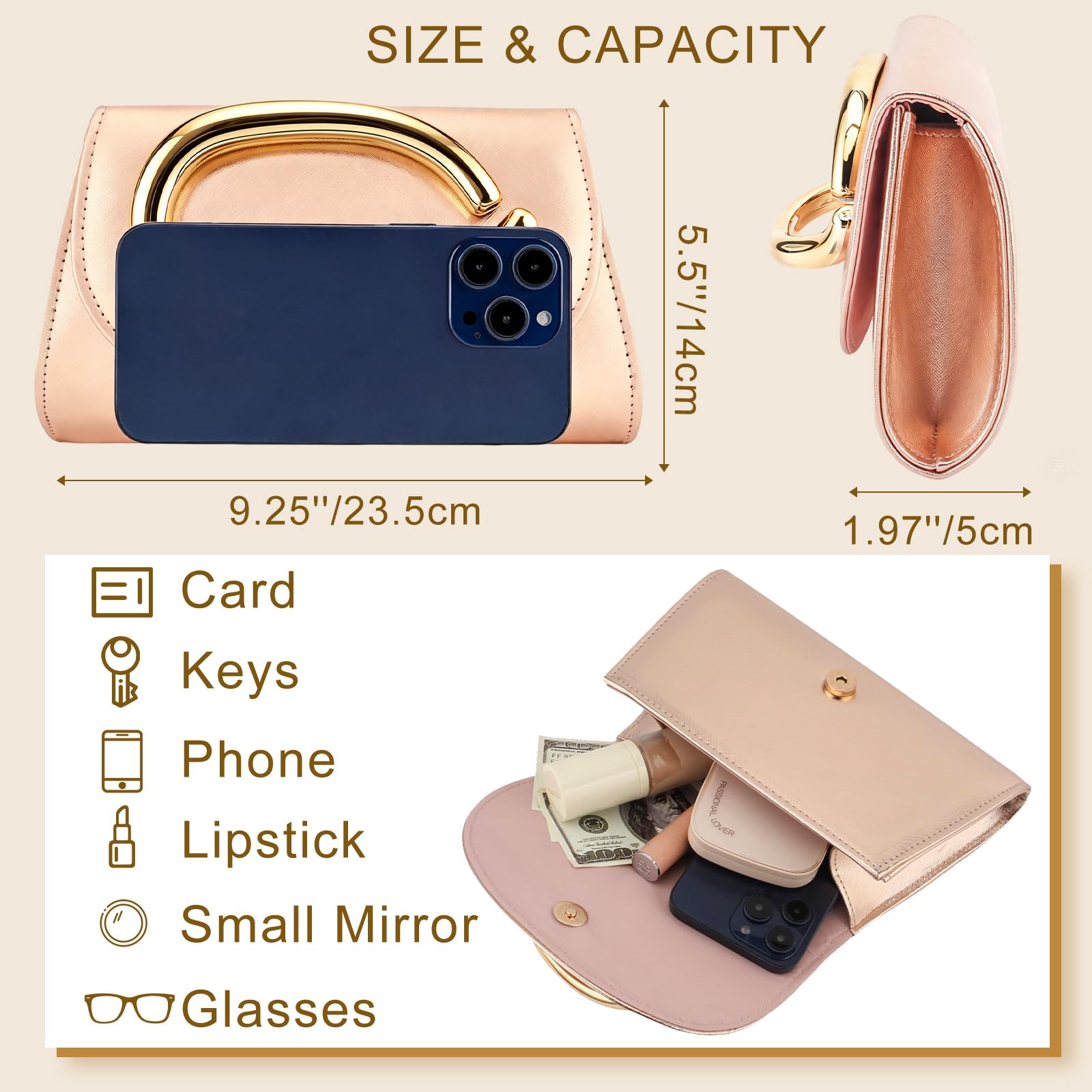 YYW Clutch Purse for Women Leather Purse Handbags with Chain Crossbody Bag Evening Bag for Wedding Party Prom Bridal