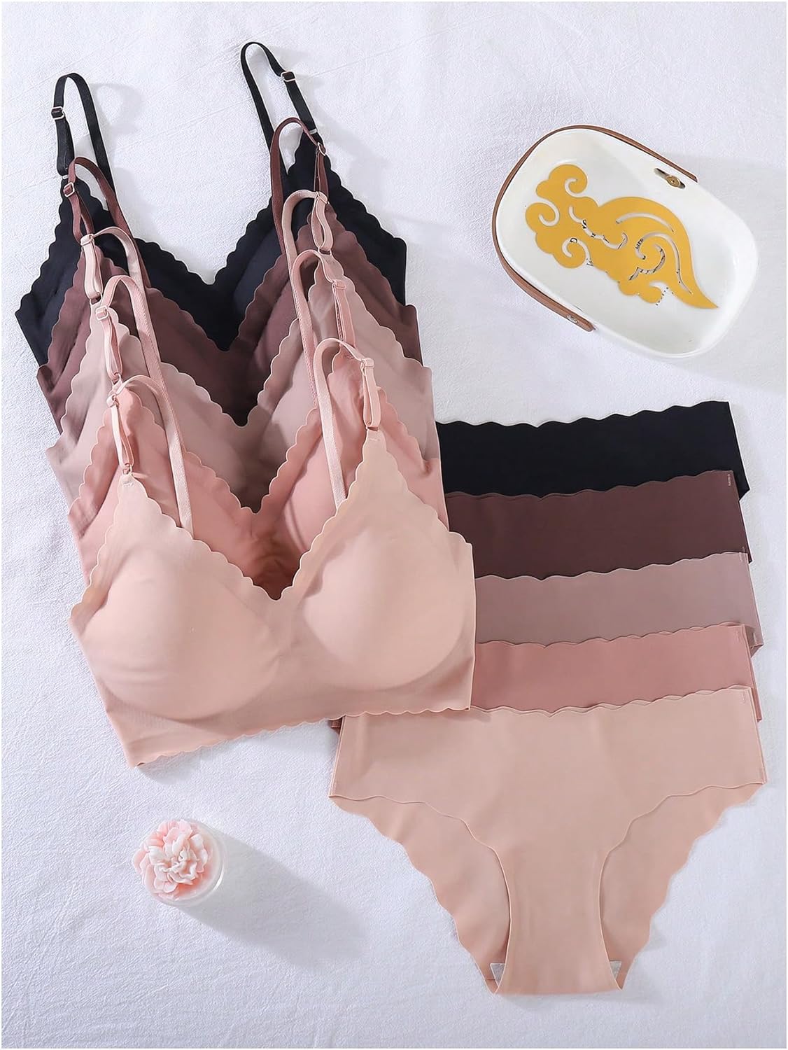 The Second Skin Collection | 5-Pack Seamless Bralette & Brief Set Invisible Fit Under Tight Clothing Shot
