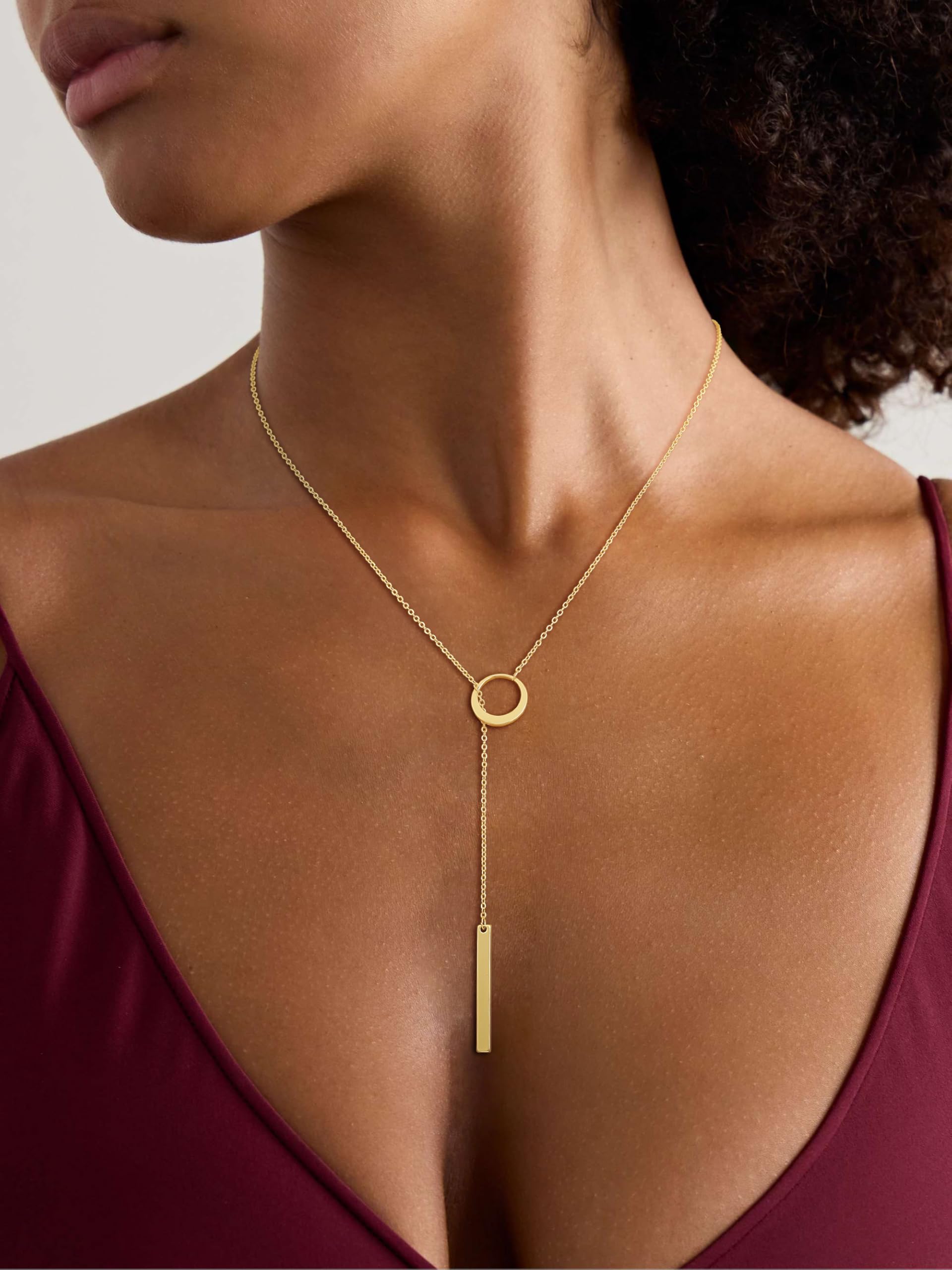 CHESKY Lariat Gold Necklace for Women, Dainty Long Necklace 14k Gold Plated Y-Shaped Pendant Necklace Trendy Layered CZ Beaded Chain Drop Necklaces Simple Gold Jewelry for Women Gifts