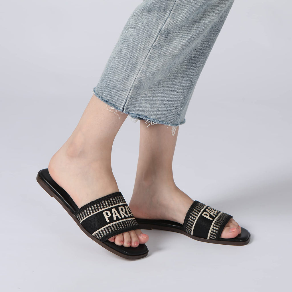 Athlefit Women's Slides Summer Fashion Slip On Flat Sandals Dressy