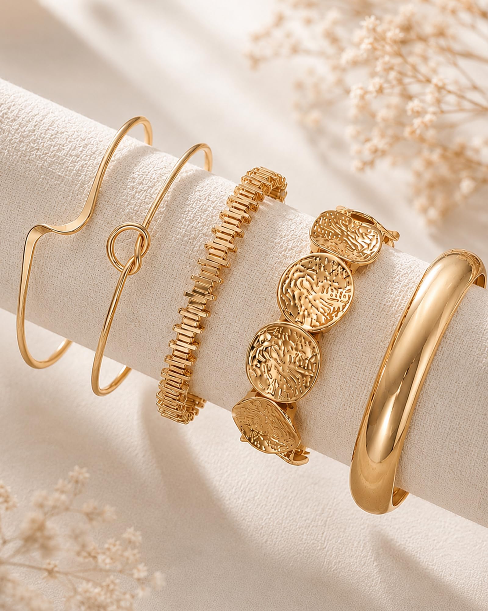 iF YOU Gold Bangle Bracelets for Women, Dainty Knot 14K Gold Plated Multi Layer Bangle Cuffs, Personalized Boho Chunky Bracelets for Women Jewelrys Set Gifts