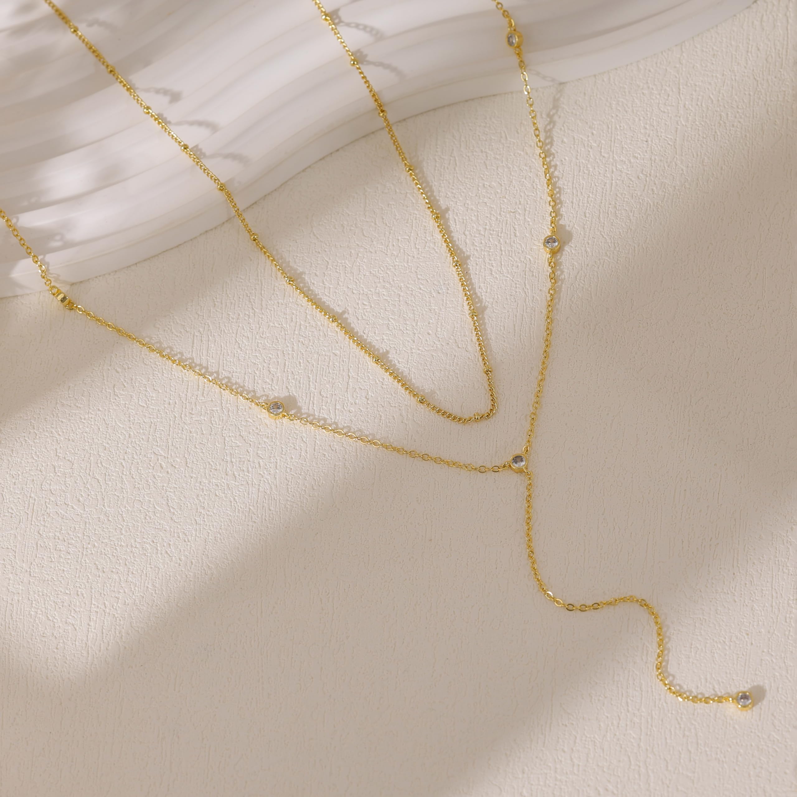 Gold Necklace for Women, Dainty Gold Long Necklaces 14k Gold Plated Prom Lariat Necklace Cute Choker Necklaces for Women Trendy Stuff Fashion Costume Gold Accessories Christmas Jewelry Gifts
