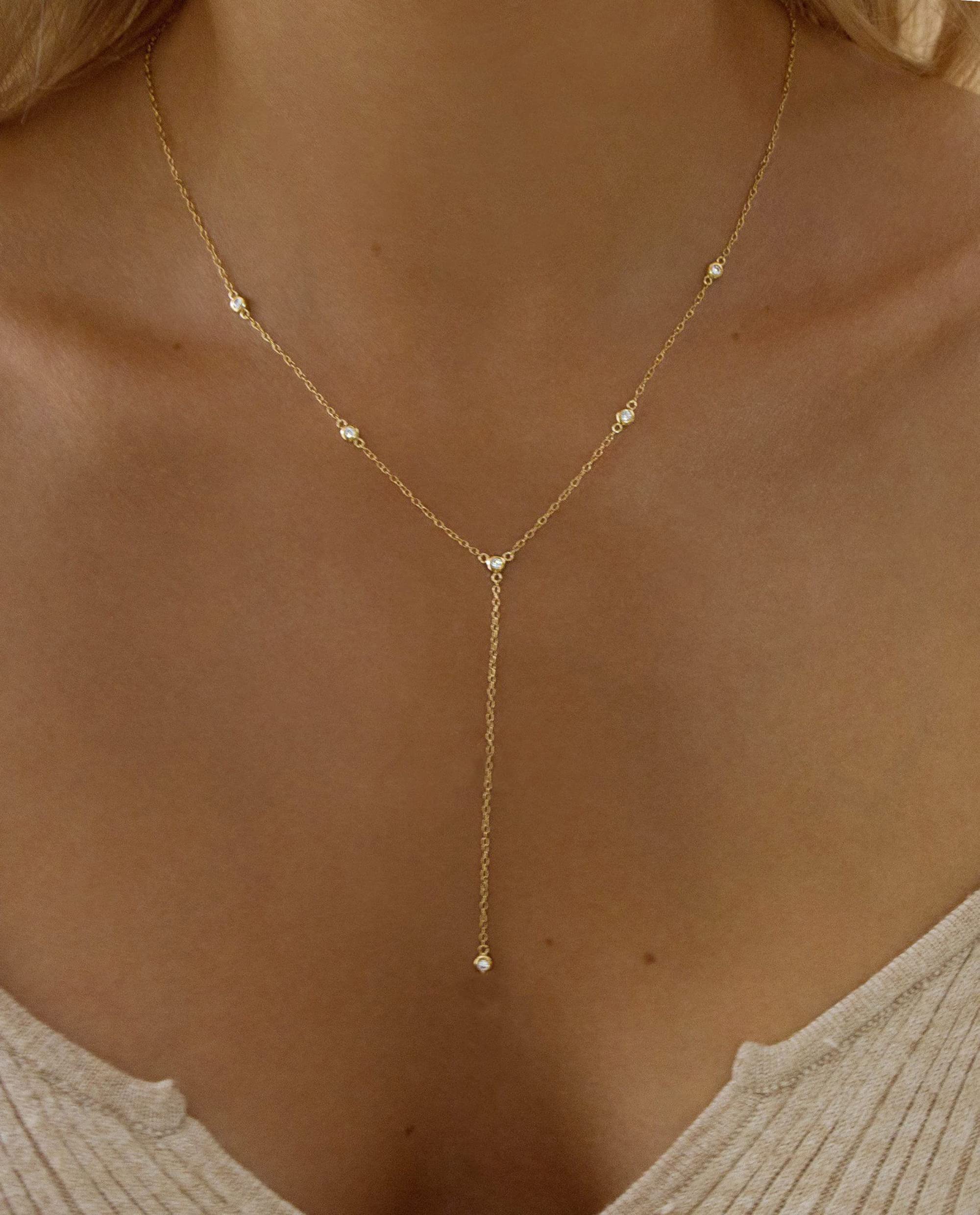 Gold Necklace for Women, Dainty Gold Long Necklaces 14k Gold Plated Prom Lariat Necklace Cute Choker Necklaces for Women Trendy Stuff Fashion Costume Gold Accessories Christmas Jewelry Gifts