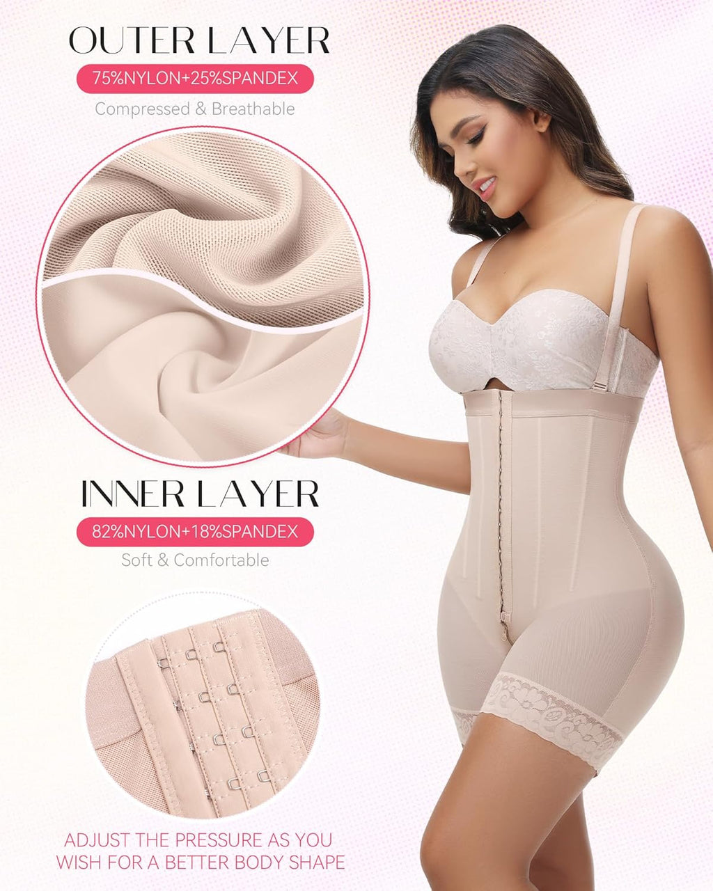 Beige The Invisible Sculptor | Strapless Signature Faja showing breathable outer and soft inner layers for seamless compression and body shaping.