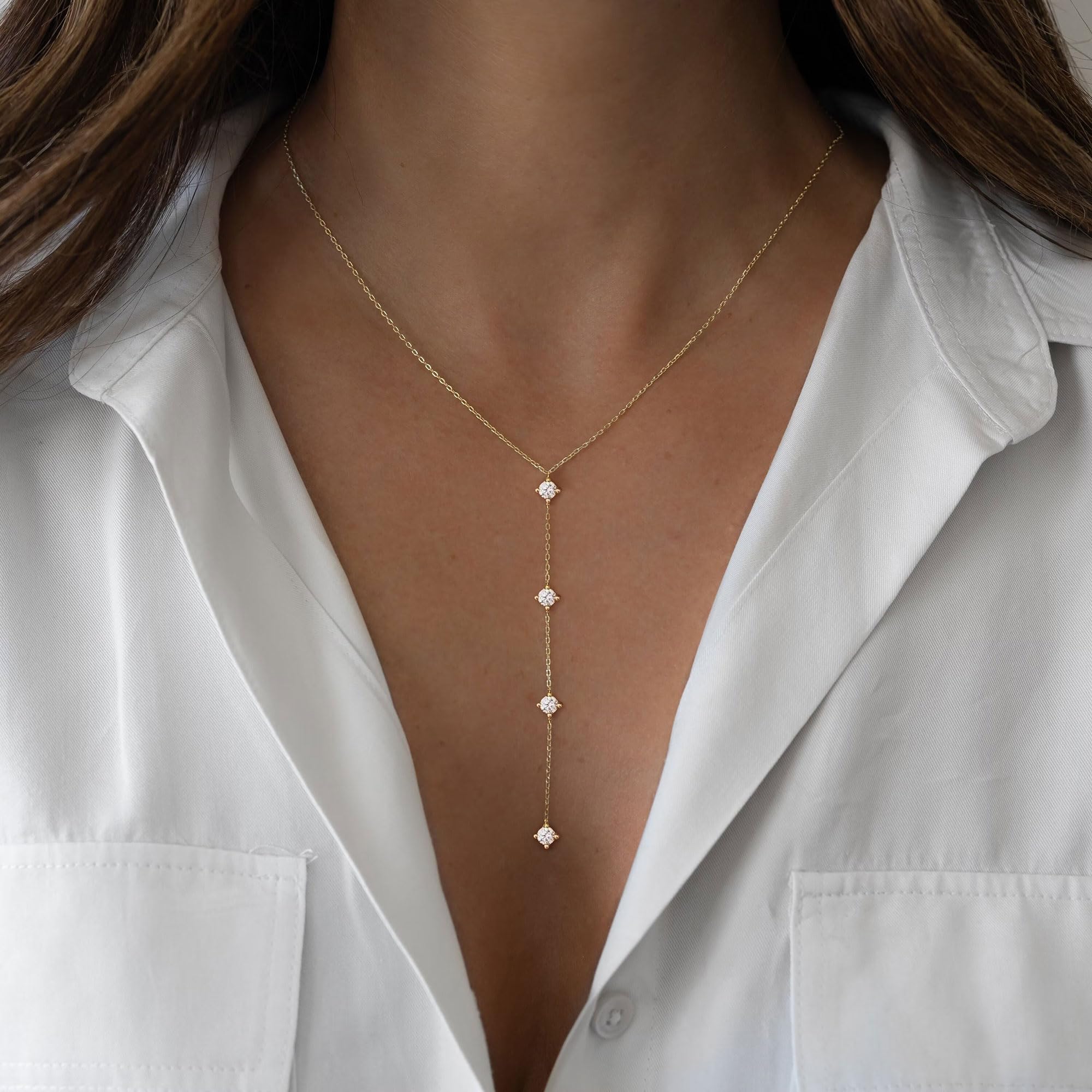 Gold Necklace for Women, Dainty Gold Long Necklaces 14k Gold Plated Prom Lariat Necklace Cute Choker Necklaces for Women Trendy Stuff Fashion Costume Gold Accessories Christmas Jewelry Gifts