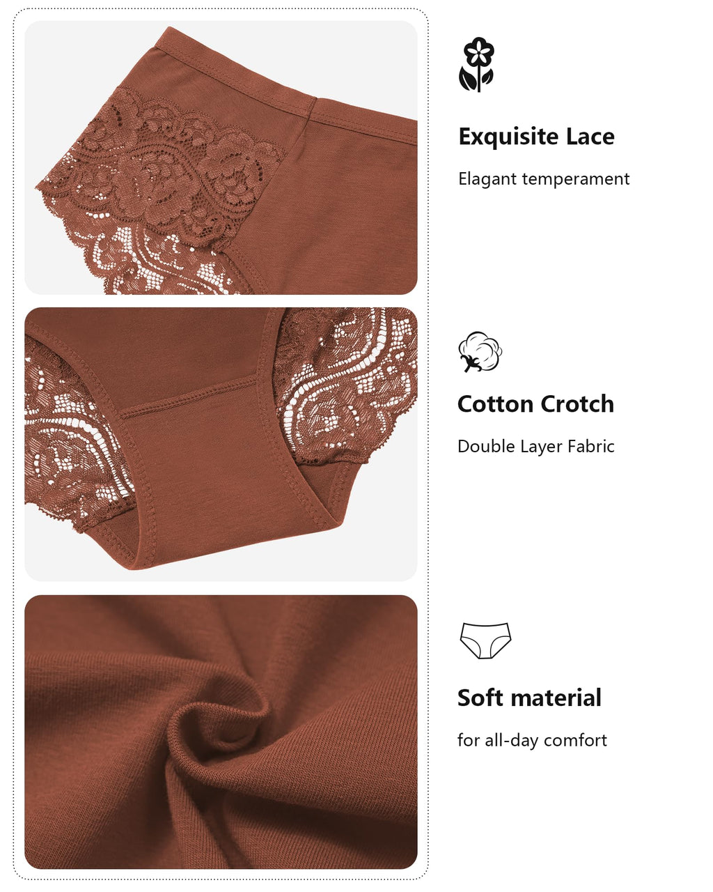 The Everyday Elegance | 6-Piece Cotton & Lace Set Secure Double-Stitched Seam Detail

