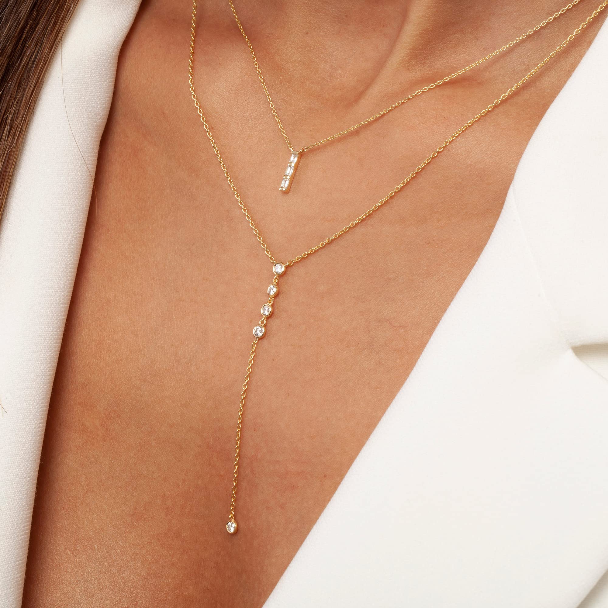 Gold Necklace for Women, Dainty Gold Long Necklaces 14k Gold Plated Prom Lariat Necklace Cute Choker Necklaces for Women Trendy Stuff Fashion Costume Gold Accessories Christmas Jewelry Gifts