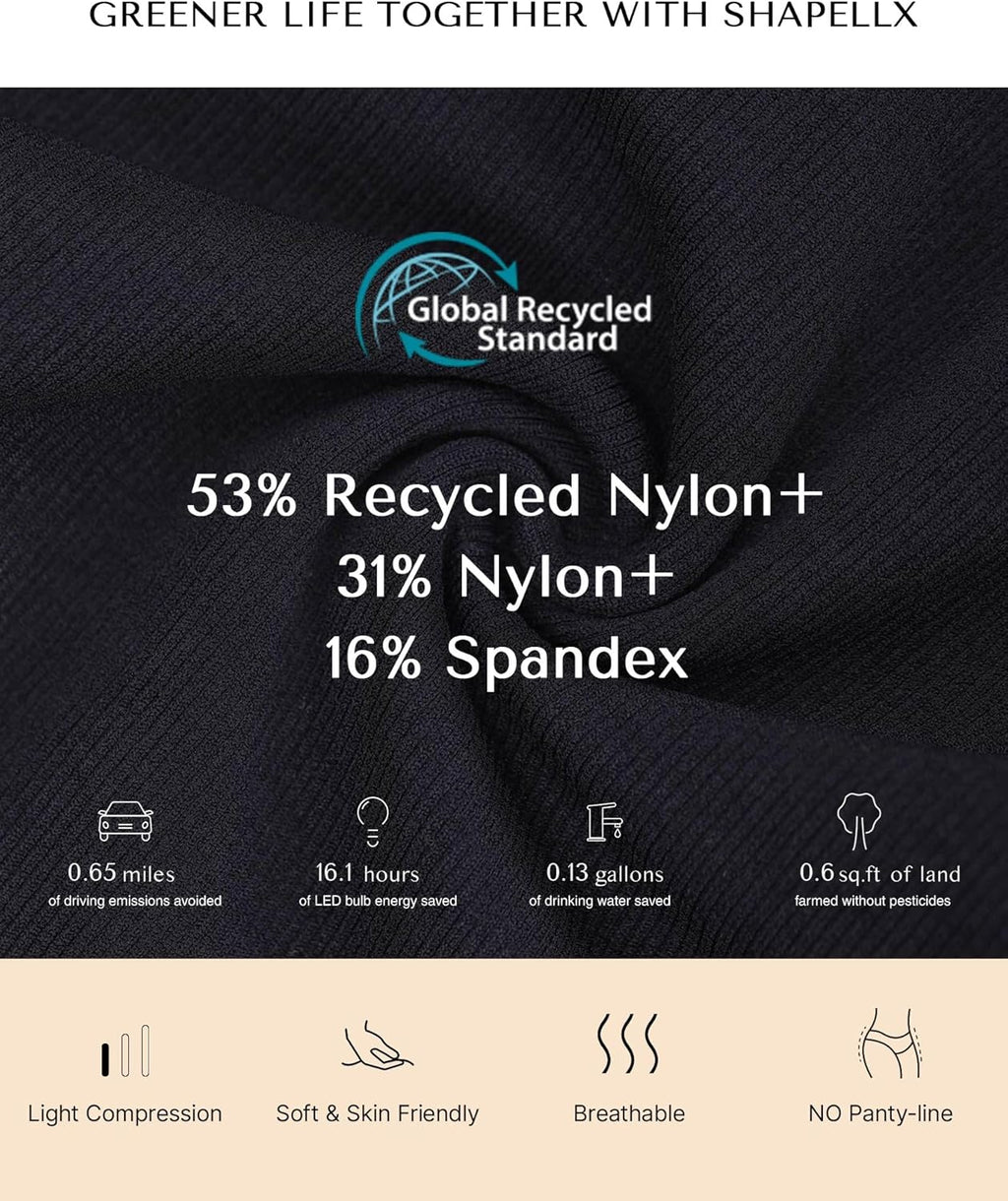 The Sculpting Essential thong made with 53% recycled nylon, 31% nylon, and 16% spandex offers eco-friendly, breathable, and soft compression shapewear.