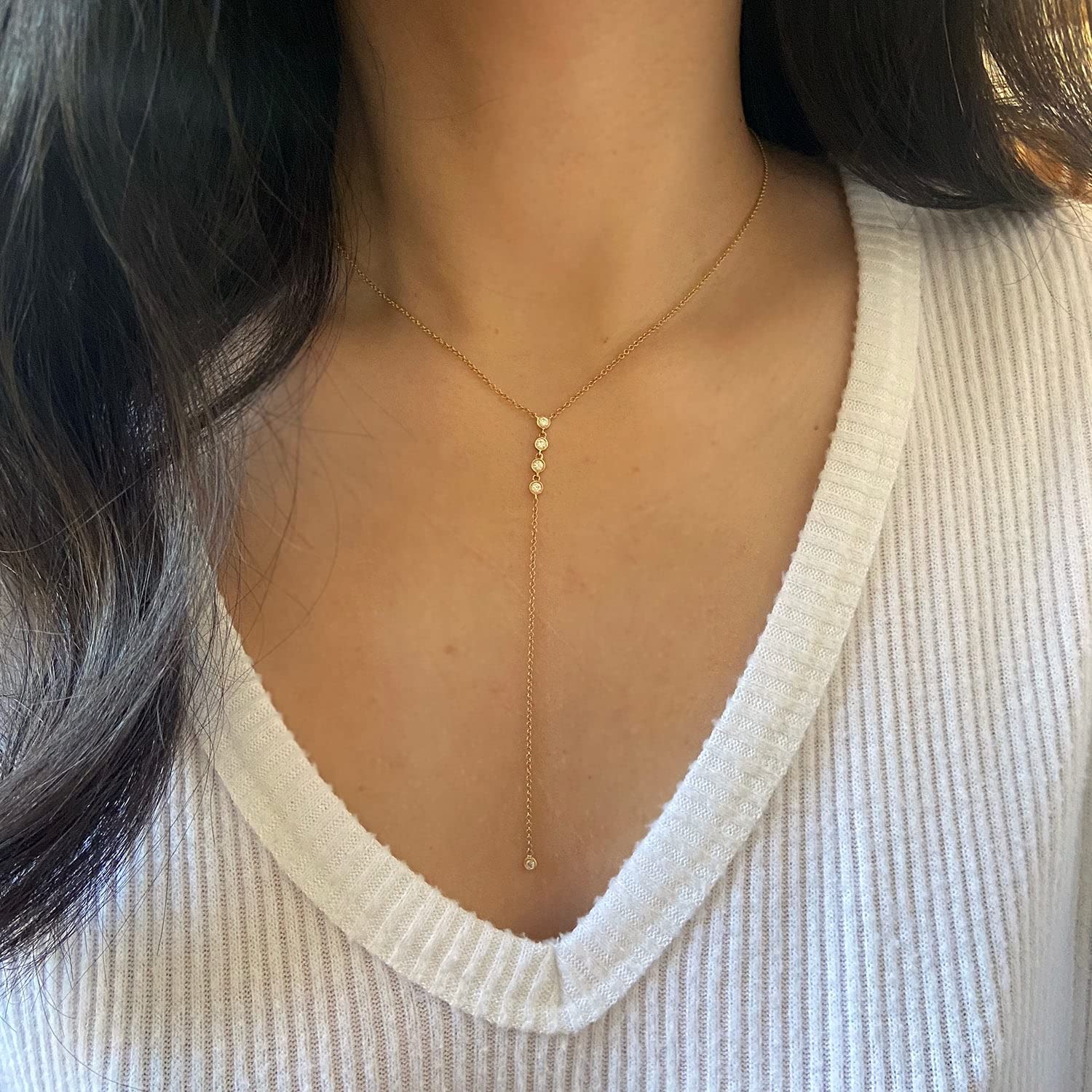 Gold Necklace for Women, Dainty Gold Long Necklaces 14k Gold Plated Prom Lariat Necklace Cute Choker Necklaces for Women Trendy Stuff Fashion Costume Gold Accessories Christmas Jewelry Gifts