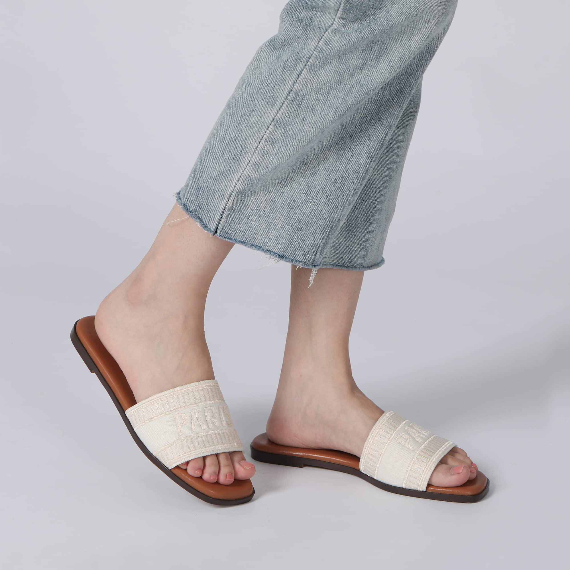 Athlefit Women's Slides Summer Fashion Slip On Flat Sandals Dressy