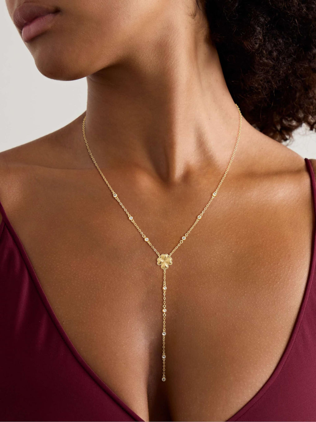 CHESKY Lariat Gold Necklace for Women, Dainty Long Necklace 14k Gold Plated Y-Shaped Pendant Necklace Trendy Layered CZ Beaded Chain Drop Necklaces Simple Gold Jewelry for Women Gifts