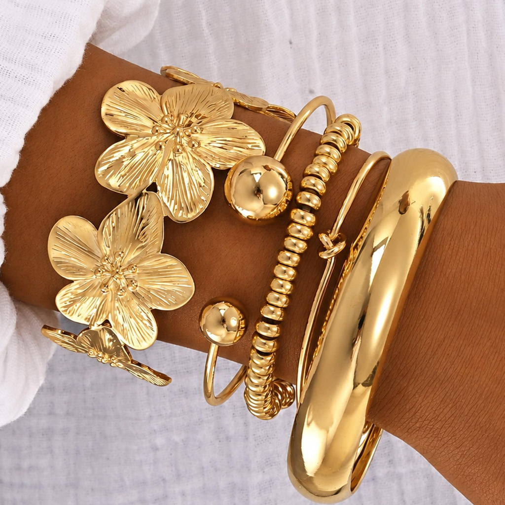 iF YOU Gold Bangle Bracelets for Women, Dainty Knot 14K Gold Plated Multi Layer Bangle Cuffs, Personalized Boho Chunky Bracelets for Women Jewelrys Set Gifts